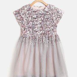 Cherry Crumble Girls Grey Net Sequinned Fit & Flare Dress-image-99
