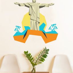 rawpockets Beige & Blue Christ Redeemer Statue PVC Vinyl Wall Sticker-image-98