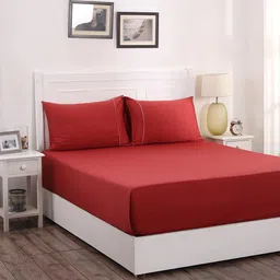 MASPAR Red Solid 300 TC Cotton 1 King Bedsheet with 2 Pillow Covers-picture-23