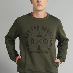 The Roadster Lifestyle Co Men Olive Green & Black Printed Sweatshirt-image-23