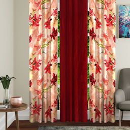 Home Sizzler Maroon & Green Set of 3 Curtains-15