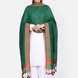 THE WEAVE TRAVELLER Green & Red Woven Design Dupatta-35