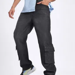 glitchez Men Urban Utility Light Fade Cargo-Style Baggy Fit Jeans-image-79