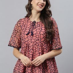Azira Peach-Coloured Tie-Up Neck Empire Top-image-36