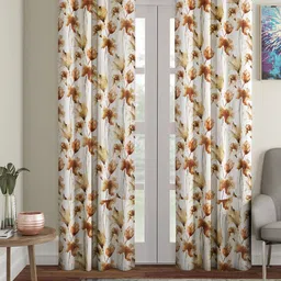 Home Sizzler White & Brown Set of 2 Floral Long Door Curtain-image-86