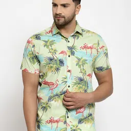 Style Quotient Men Green & Blue Boxy Flamingo Printed Casual Shirt-image-9