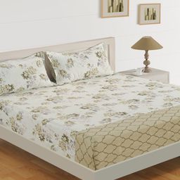 SWAYAM Off-White & Grey Floral 250 TC Cotton 1  Queen Bedsheet with 2 Pillow Covers-10