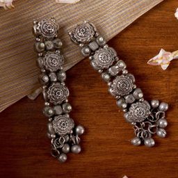 TEEJH Silver-Plated Contemporary Drop Earrings-53