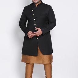Hangup Men Black & Brown Solid Sherwani Set-48