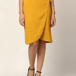 ZOELLA Women Mustard Yellow Solid Tulip Knee-Length Skirt-image-87