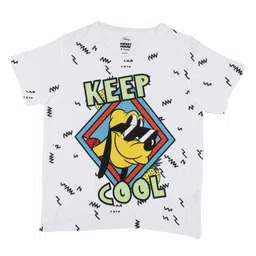 YK Disney Boys White Mickey and Friends Pluto Print Round Neck T-shirt-image-27