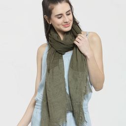 J Style Women Olive Green Solid Stole-image-20