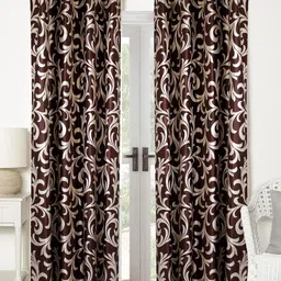Home Sizzler Brown & White Set of 2 Long Door Curtain-image-89