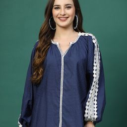 plusS Women Striped Lace Details Cotton Top-image-99