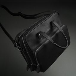 LOUIS STITCH Men Italian Milled Leather Jet Black Slim Laptop Bag-23
