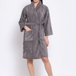 MYTRIDENT Women Charcoal Grey Solid Bathrobe-14
