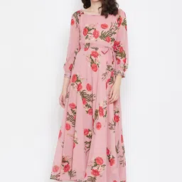 La Zoire Women Pink Printed Fit and Flare Dress-picture-12