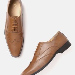 House of Pataudi Men Tan Brown Handcrafted Textured Leather Formal Brogues-image-15