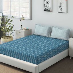 DDecor Blue Floral 140 TC Cotton 1 Queen Bedsheet with 2 Pillow Covers-image-81