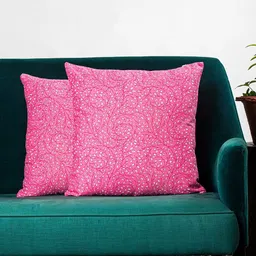 Contrast Living Pink & White Set of 2 Floral Cotton Square Cushion Covers-image-92