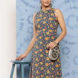 Yufta Floral Print A-Line Cotton Midi Dress-image-20