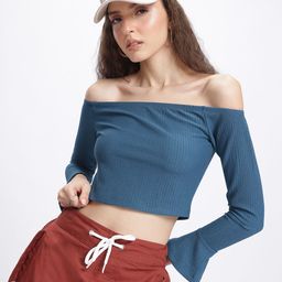 glitchez Crop Couture Off-Shoulder Bell Sleeve Top-image-16