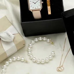 JOKER & WITCH Women White & Rose Gold-Toned Falling For You Love Stack Watch Gift Set JWLS144-image-30