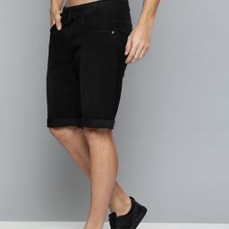 HERE&NOW Men Black Solid Regular Fit Denim Shorts-image-24