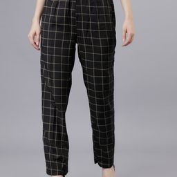 Vishudh Women Black Checked Straight Palazzos-image-40