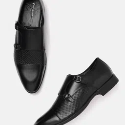 Van Heusen Men Leather Basketweave Textured Formal Monks-image-24