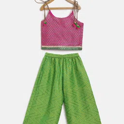 Twisha Girls Pink & Green Self Design Top with Palazzos-image-32