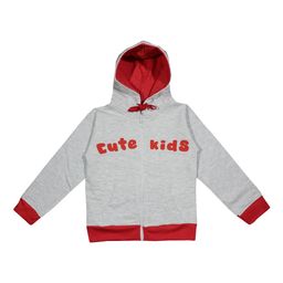 Luke & Lilly Unisex Grey Melange & Red Printed Hooded Sweatshirt-image-4