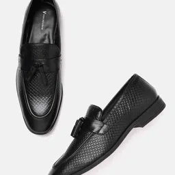 Van Heusen Men Leather Basketweave Textured Formal Tasselled Loafers-image-28
