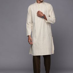Fabindia Men Beige & Golden Striped Kurta-picture-38