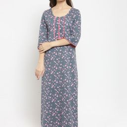 Claura Grey & Pink Printed Nightdress-5