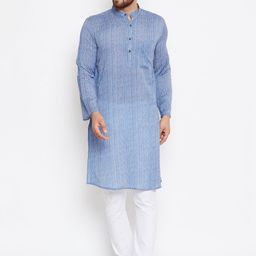 even Men Blue & White Printed Kurta with Churidar-image-67