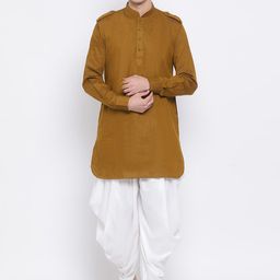 VASTRAMAY Men Olive Brown & White Solid Kurta with Dhoti Pants-image-52