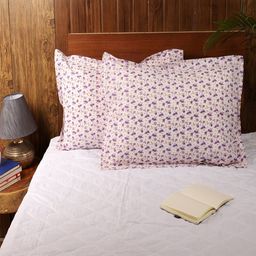 MFD HOME FURNISHING Set Of 2 Off-White & Purple Printed Sleep Pillows-53