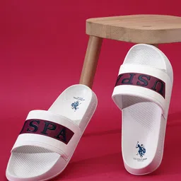 U.S. Polo Assn. Men White & Brown Brand Logo Printed Sliders-image-64