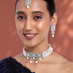 Peora White Silver-Plated Kundan & Pearls Embellished Jewellery Set-17