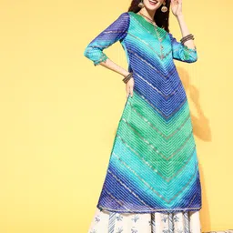 Varanga Women Stylish Blue Chanderi Silk Tie & Dye 2.0 Kurta-34