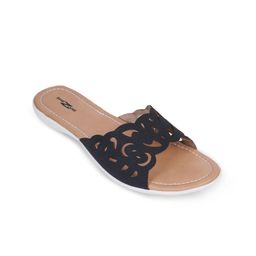 Shezone Women Black Textured Open Toe Flats-2