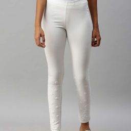 Soch Women Off White Floral Embroidered Regular Trousers-4