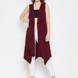Hypernation Women Maroon Solid Open Front Shrug-7