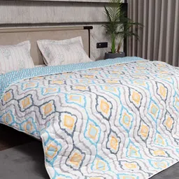 URBAN SPACE White Geometric Microfiber Heavy Winter 400GSM Reversible Single Bed Comforter-image-67