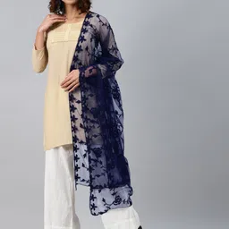 WEAVERS VILLA Navy Blue Embroidered Dupatta-picture-44