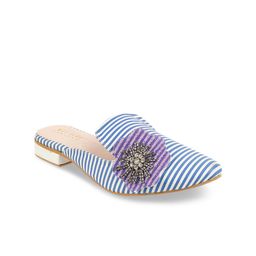 Wet Blue Women Blue & White Striped Mules with Applique Detail-picture-24