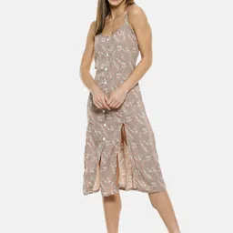 Campus Sutra Women Peach-Coloured Printed A-Line Dress-image-29