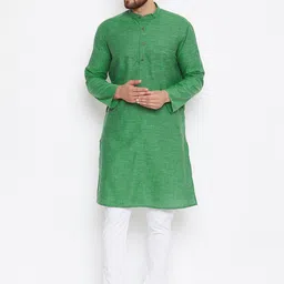 even Men Green & White Solid Kurta with Churidar-7