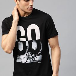 Roadster Men Black & White Printed Round Neck T-shirt-image-73